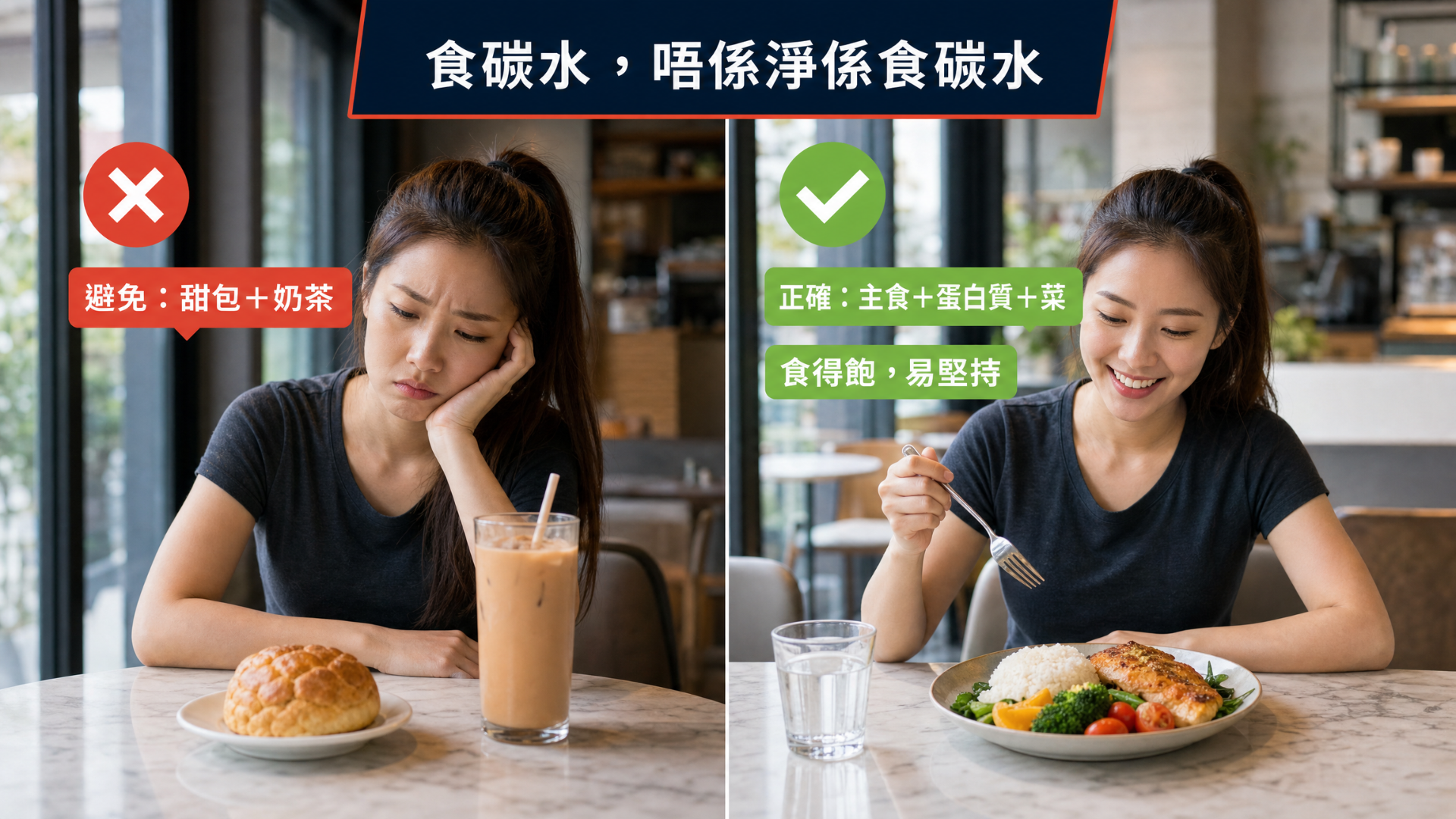 減脂期碳水餐盤配搭：主食配合蛋白質與蔬菜，避免單食碳水