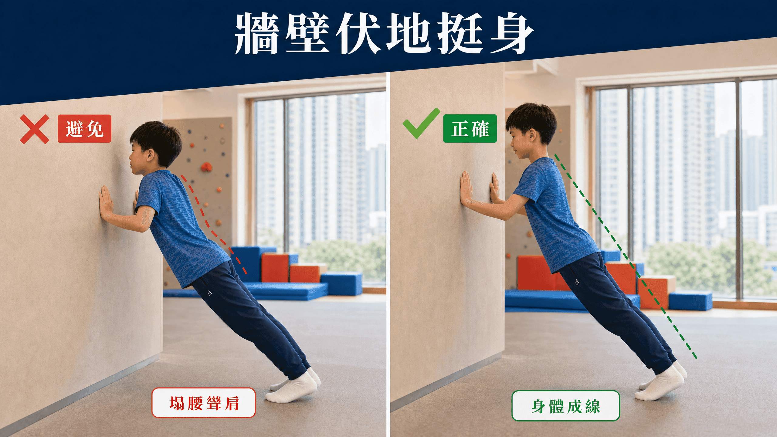 兒童牆壁伏地挺身正確姿勢